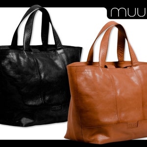 muud Hiba handmade leather mini shopper for knitting and crocheting items in 2 colors
