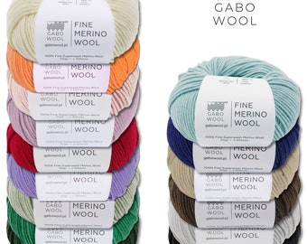 Gabo Wool 6 x 50 g Fine Merino Wool Fine Merino Wool 15 couleurs différentes au choix