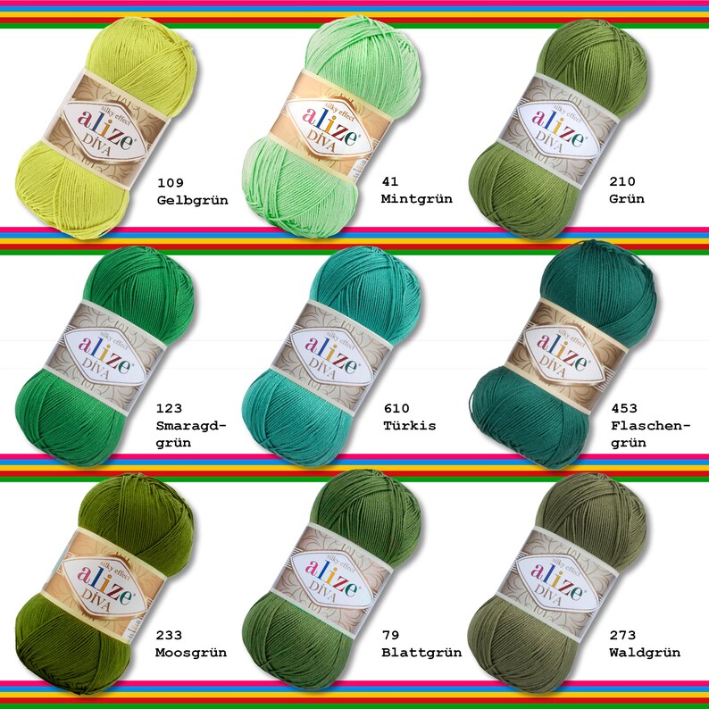 Alize 100 g Diva Wool Yarn Silk Effect Soft Crochet Knitting 65 Colors image 5