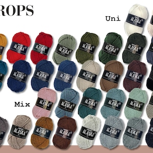 Drops 5 x 50 g Alaska Uni e Mix Tricô Crochê Feltragem Lã Nova Lã 32 Cores
