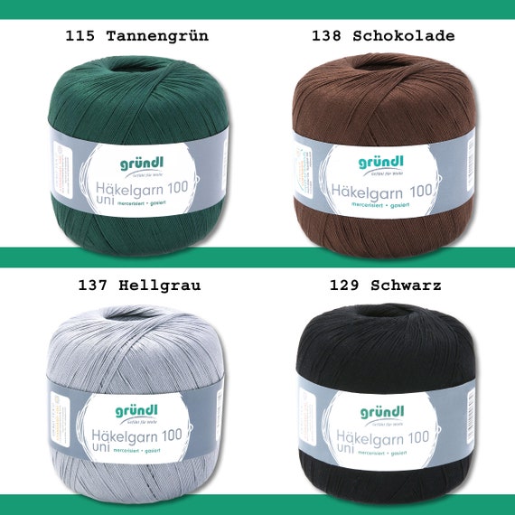 Gründl 100 g Häkelgarn 100 uni Baumwolle mercerisiert langlebig 20 Farben