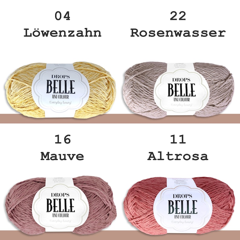 Drops 5 x 50 g Belle Wolle Baumwolle Viskose Leinen Sommergarn Babygarn Basicgarn Öko-Tex Standard 100 Stricken Häkeln 20 Farben Bild 3