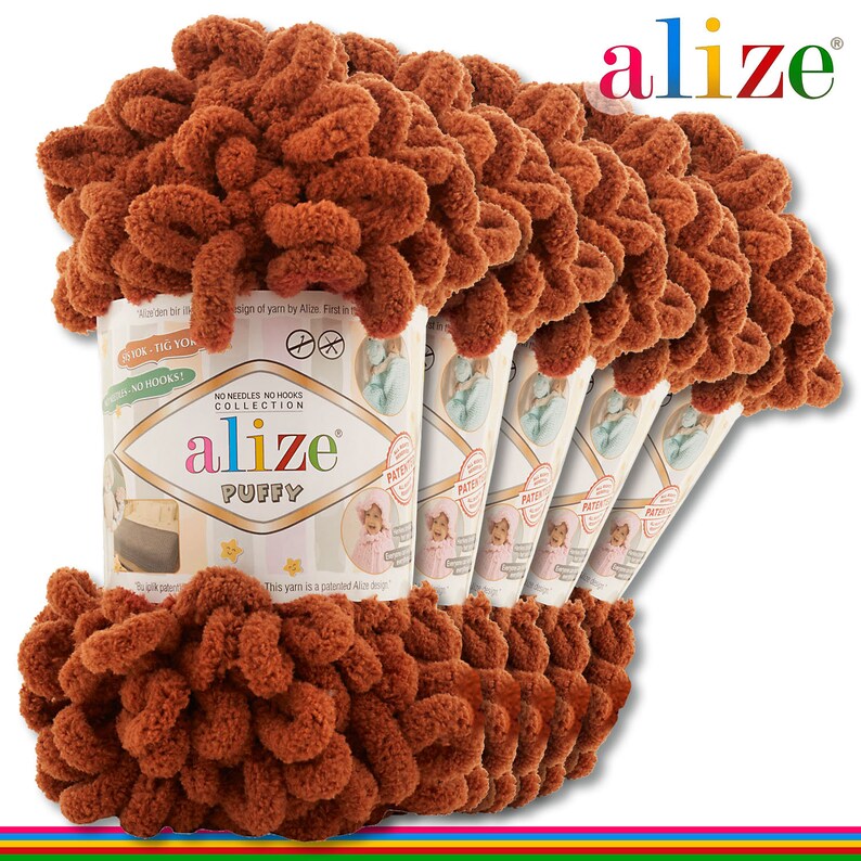 597 Cinnamon Alize 5 x 100 g Puffy PREMIUM Wool Loop wool hand knitting finger knits