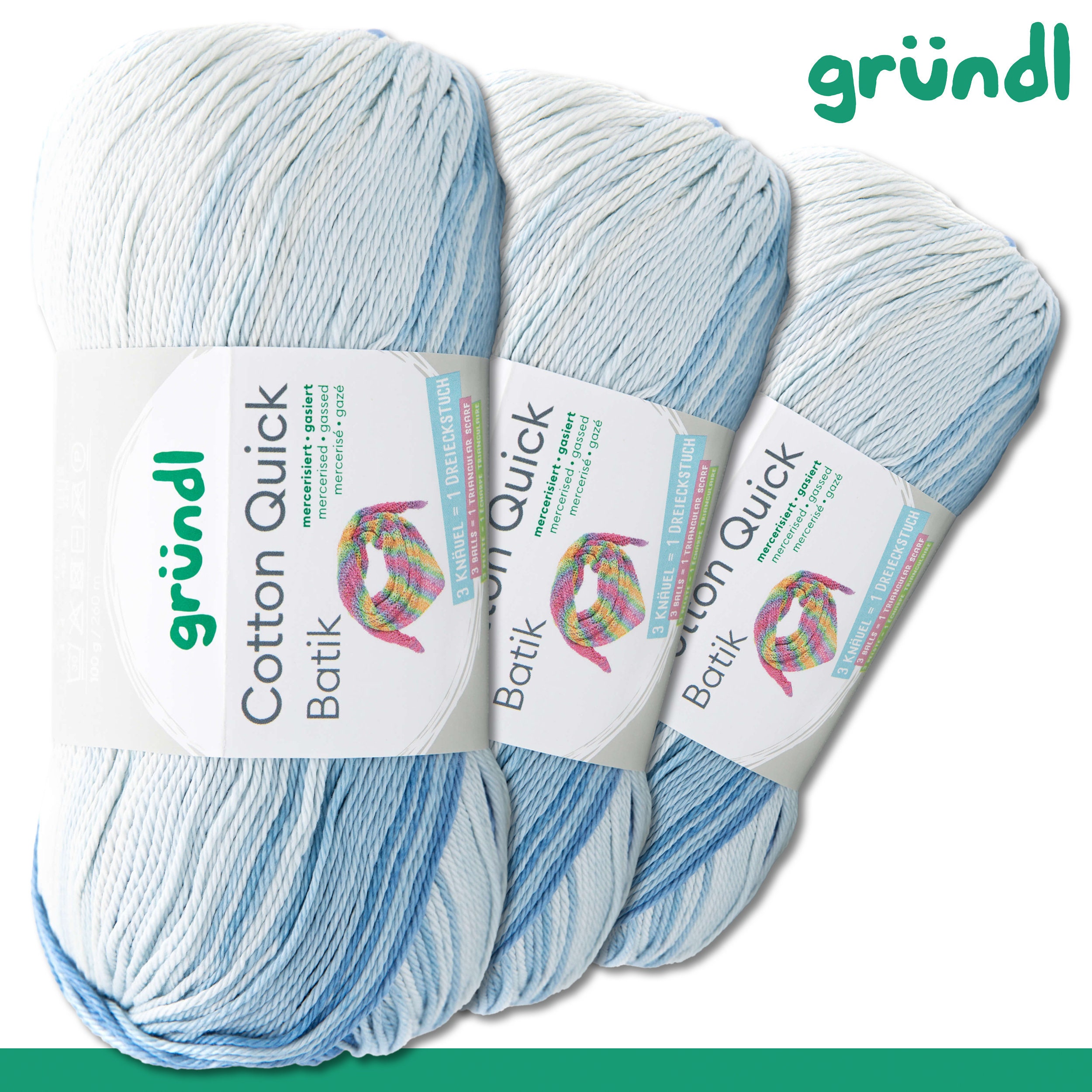Max Gründl Cotton Quick Batik, 5 Gomitoli Di Lana 100% Cotone Mercerizzato, Colore Turchese/Giallo-Verde, 260m/100g, Ferri 3-4mm - 2
