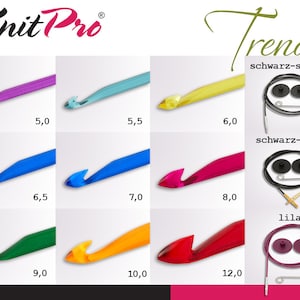 KnitPro Trendz Interchangeable Tunisian crochet hook acrylic stylish 9 sizes and matching ropes