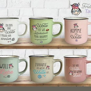 Frida&#39;s Mug Set Vintage 6 Designs Ceramic Wool Knitting Crochet Gift Retro 330 ml