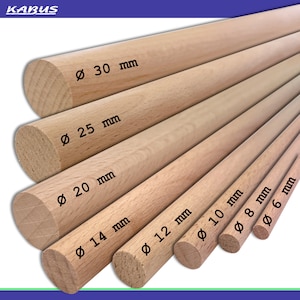 Kabus Holzstäbe Rundstäbe Holzstangen Buche 1 m lang 8 verschiedene Durchmesser zur Auswahl