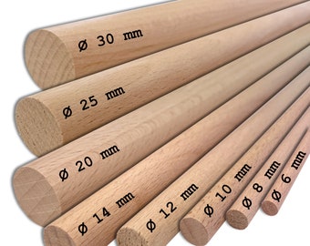 Kabus wooden rods round rods wooden rods beech 1 m long 8 different diameters to choose from