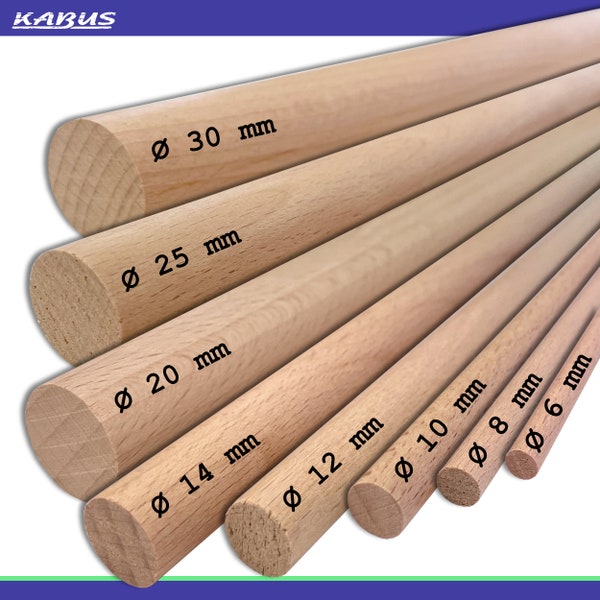 Kabus Holzstäbe Rundstäbe Holzstangen Buche 1 m lang 8 verschiedene Durchmesser zur Auswahl