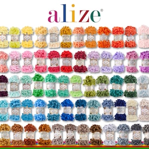 Alize 5 x 100 g Puffy Chenillegarn Schlaufenwolle Fingerstricken Baby Chenille Wolle Garn flauschig Amigurumi Schal Decke 70 Farben