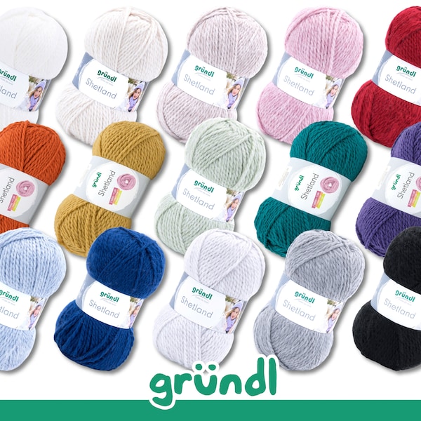 Gründl 100 g de laine Shetland à tricoter, fil d'hiver doux et durable, 15 couleurs