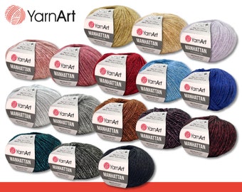 YarnArt 50 g Manhattan aus Metallic, Acryl, Wolle und Viskose zum Häkeln und Stricken Effektgarn Glitzergarn 16 Farben