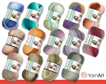 YarnArt 3 x 100g Angora Active Knitting Crochet Wool Yarn Mohair Gradient 14 Colors