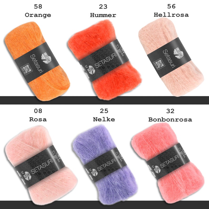 Lana Grossa 5 x 25 g Setasuri Wool Alpaca Silk Lace Yarn Fluffy Soft Crochet Knitting 45 Colors image 3