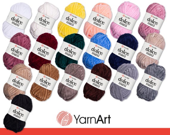 YarnArt 200 g Dolce Maxi Chenille Wolle Garn Stricken Häkeln Samtig Weich Super Bulky 19 Farben