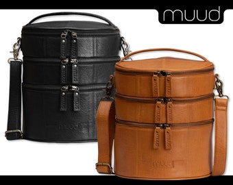 muud Bturn handmade leather project bag for knitting and crochet projects, storage, 2 colours