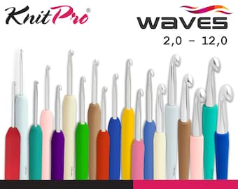 Aguja de crochet KnitPro Waves con agarre suave 19 tamaños colores brillantes ergonómico