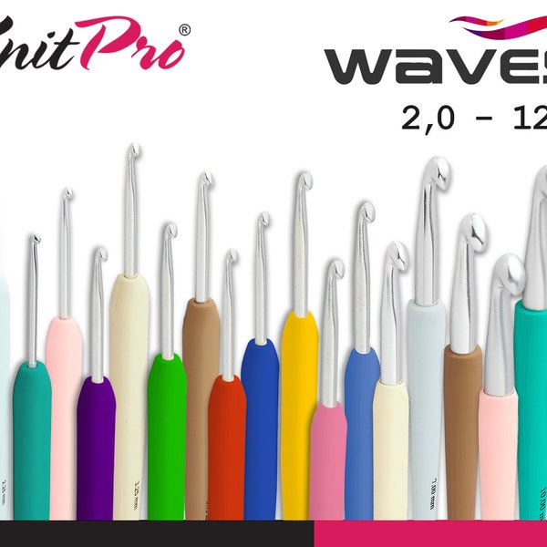 KnitPro Waves Häkelnadel mit Softgriff 19 Größen leuchtende Farben ergonomisch