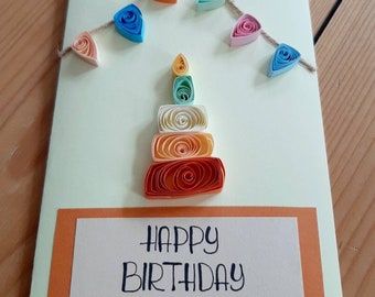 Geburtstagskarte Kuchen - Alles gute zum Geburtstag - Kerze - Happy Birthday - Quilling - Handgemachte Karte