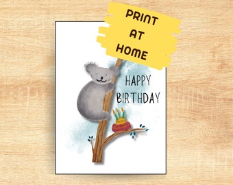 Printable Birthday Card Koala - Happy Birthday Koala - Druckbare Geburtstagskarte Koalabär - Watercolor Koala - Wasserfarben