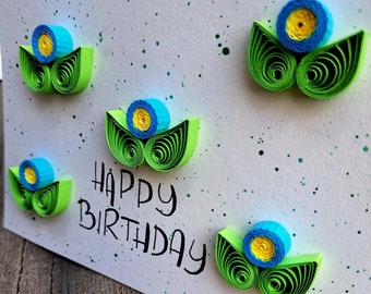 Geburtstagskarte Blumenwiese - Happy Birthday Card - Grußkarte Quilling - Handgemachte Karte zum Geburtstag - Card with flowers