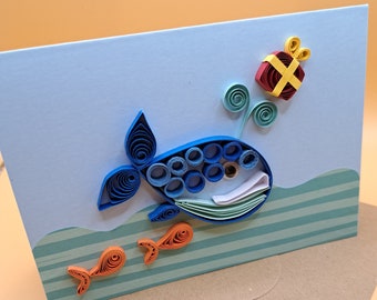 Geburtstagskarte Wal - Happy Birthday Card - Grußkarte Quilling Whale - Handgemachte Karte zum Geburtstag Tauchen - Card with Whale