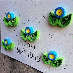 Geburtstagskarte Blumenwiese - Happy Birthday Card - Grußkarte Quilling - Handgemachte Karte zum Geburtstag - Card with flowers