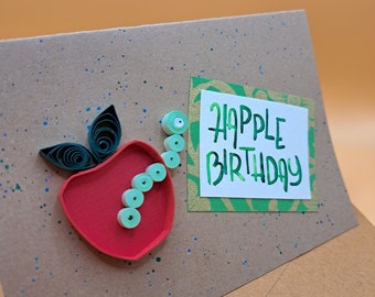 Geburtstagskarte Apfel Wurm - Alles gute Rote Apfel - Geburtstag Wurm - Happy Birthday Worm Red Appel - Apple for Birthday - Quilling card