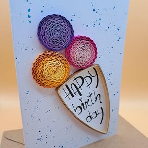 Geburtstagskarte Eis - Happy Birthday Ice Cream Card - Quilling Card Eiswaffeln - Handgemachte Karte zum Geburtstag Lustige Geburtstagskarte