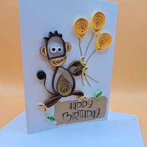 Carte d'anniversaire Singe - Joyeux anniversaire Singe - Quilling - Carte faite à la main Carte de vœux Carte d'amour