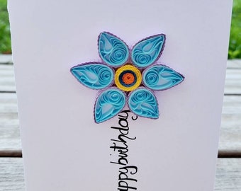 Geburtstagskarte blaue Blütenblätter - birthday card flower - Happy Birthday - Quilling Handgemachte Karte Blume - Paper art card