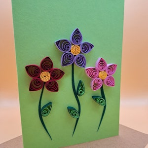 Cartão de aniversário flores primavera - Cartão de agradecimento - Cartão de felicitações Quilling - Cartão artesanal de agradecimento - Cartão com flores