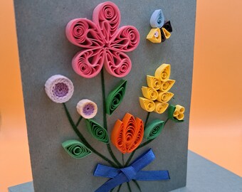 Grußkarte Geburtstagskarte Blumenstrauss - Karte Quilling Blumen - Dankeschön Karte - Thank you card - Handgemachte Karte Muttertag