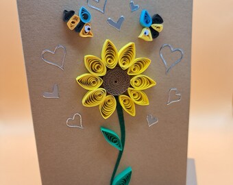 Hochzeitskarte - verliebte Bienen - Sonnenblume Liebeskarte - Geburtstagskarte Biene - Wedding Card - Handmade Quilling card Valentinstag