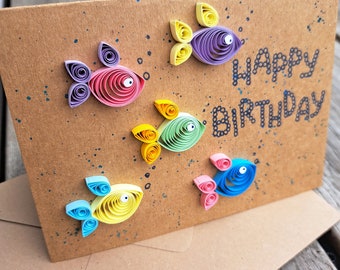 Geburtstagskarte Fische - Alles gute bunte Fische - Geburtstag Meer - Happy Birthday Bubbles - Fish for Birthday - Quilling birthday card