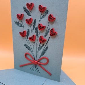 Geburtstagskarte Blumen Herzen - Hochzeizskarte - Dankeschön Karte - Grußkarte Quilling - Handgemachte Karte Danke - Card with heart flowers