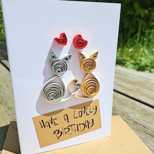 Chat de carte d’anniversaire fait à la main - carte d’amour - chats joyeux anniversaire - amoureux des chats - amour de chat - chats de carte quilling