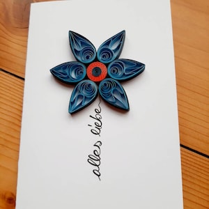 Carte d'anniversaire Fleur bleue - Fleur bleue - Tout le meilleur - Joyeux anniversaire - Quilling - Carte faite à la main Carte de vœux Carte d'amour