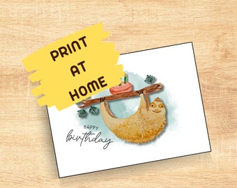 Printable Birthday Card Sloth - Happy Birthday Sloth - Druckbare Geburtstagskarte Faultier - Geburtstagskarte Wasserfarben - 3 Jahre Karte