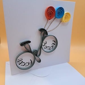 Cartão de aniversário de bicicleta - Bicicleta de feliz aniversário - Cartão de aniversário feito à mão Bicicleta - Cartão de feliz aniversário Quilling - Cartão de aniversário para motociclistas