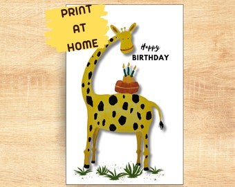 Printable Birthday Card Giraffe - Druckbare Geburtstagskarte Giraffe - Alles Gute zum Geburtstag Giraffe - Digitale Karte Wasserfarben