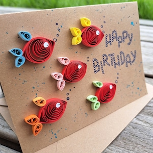 Verjaardagskaart vis - Blijde vis - Verjaardagszee - Gelukkige verjaardag bubbels - Vissen voor verjaardag - Quilling