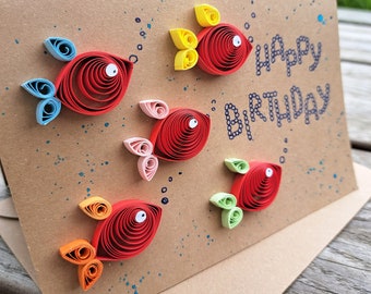 Geburtstagskarte Fische - Alles gute Fische - Geburtstag Meer - Happy Birthday Bubbles - Fishes for Birthday - Quilling