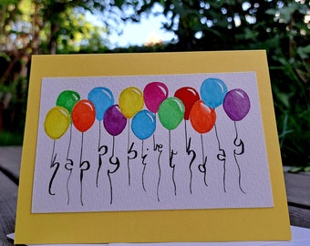 Happy Birthday card handmade Ballons watercolors- handgemachte Karte Luftballons Wasserfarben - Geburtstagskarte - alles gute zum Geburtstag