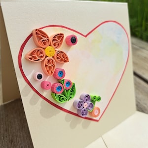 Verjaardagskaart hart - liefdeskaart - Valentijnsdag kaart - wenskaart hart - liefde - handgemaakte kaart quilling hartkaart trouwkaart