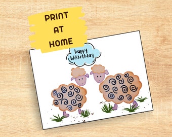 Printable Birthday Card Sheep - Happy Birthday Sheep - Happy Bääärthday - Druckbare Geburtstagskarte Schafe - Wasserfarben