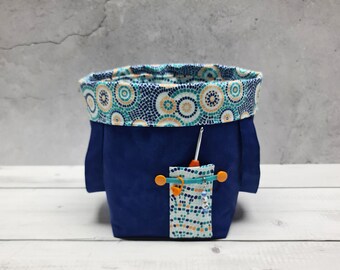 Kleine einfache Projekttasche "Mosaik blau" mit Außenfach  / Häkel- Strickaufbewahrung / Bobbeltasche / Utensilo