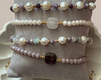 Gemstone bracelet glass facet beads freshwater pearl rose quartz amethyst