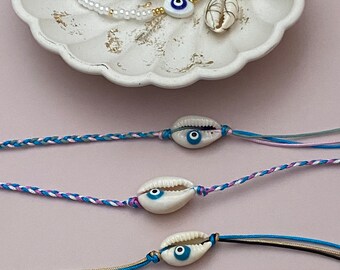 Kauri shell bracelet eye braided bracelet surfer bracelet evil eye