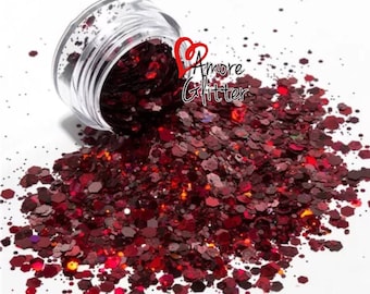 Deep Red Holographic Glitter Mix Loose Glitter Chunky Glitter Red Glitter  Solvent Resistant  Cosmetic Glitter